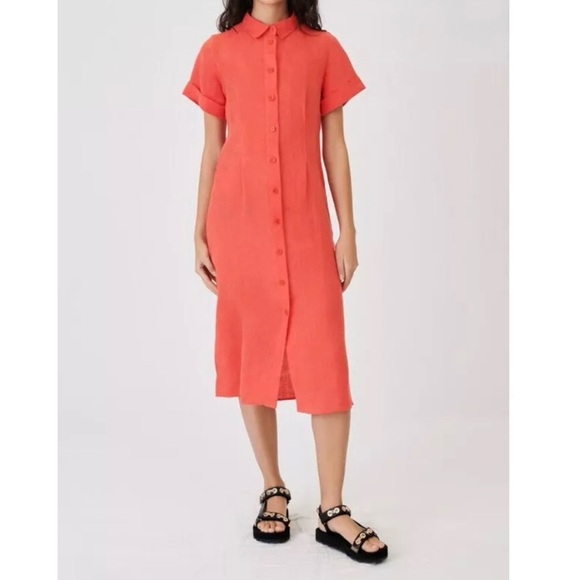 Maje Size 38 Cutout Twisted 100% Linen Midi Shirt Dress - Picture 1 of 10